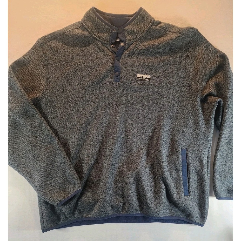 Eddie Bauer Mens XXL 2XL Gray Knit Long Sleeve Snap Pullover Sweater Fleece